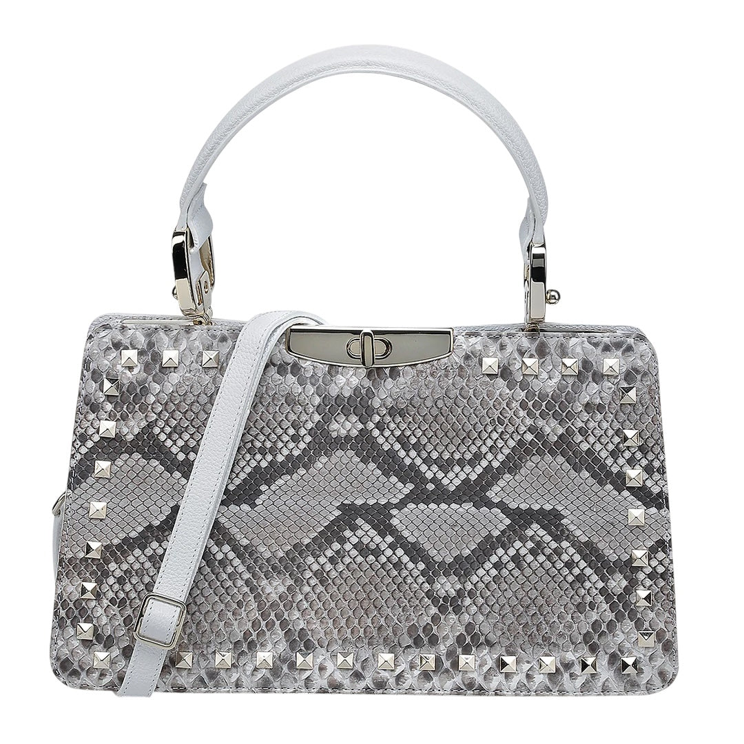 Bolso de mano en piel genuina de pitón para dama