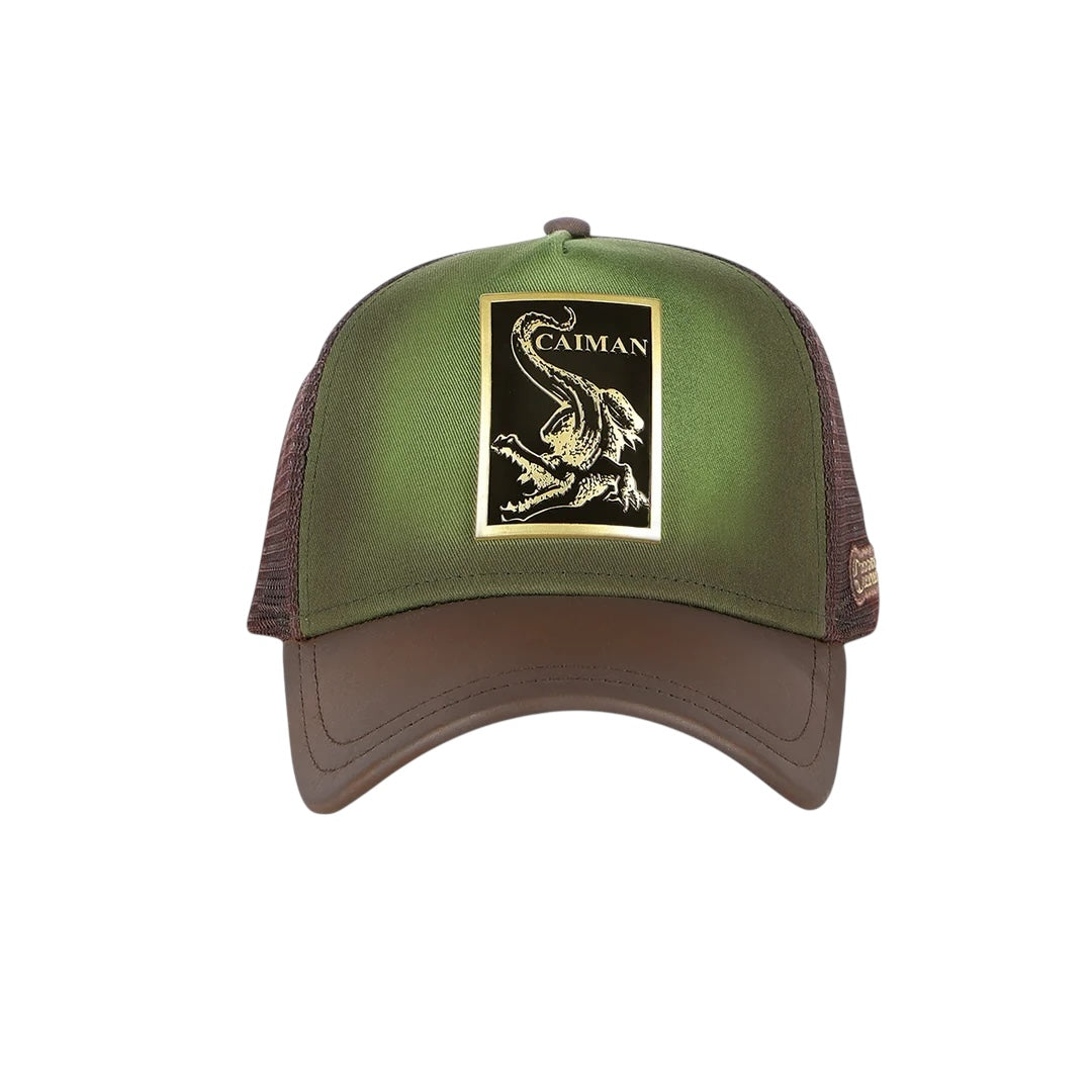 Gorra en piel genuina con diseño de caimán