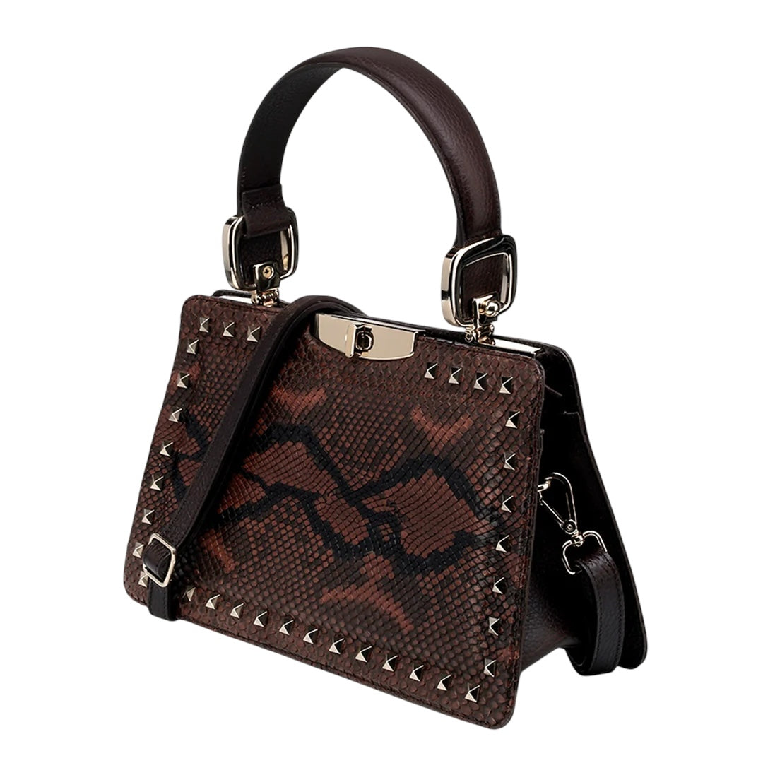Bolso de mano en piel genuina de pitón para dama