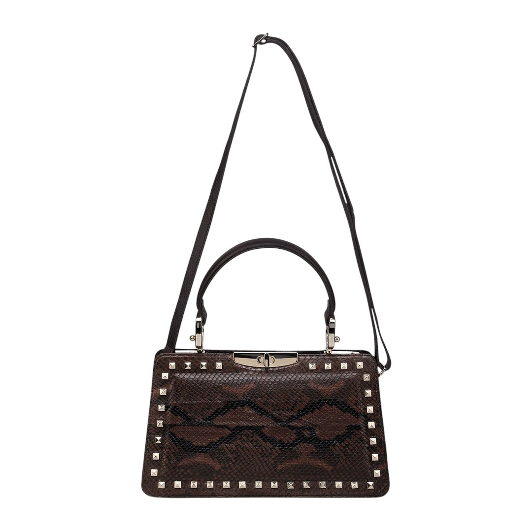Bolso de mano en piel genuina de pitón para dama
