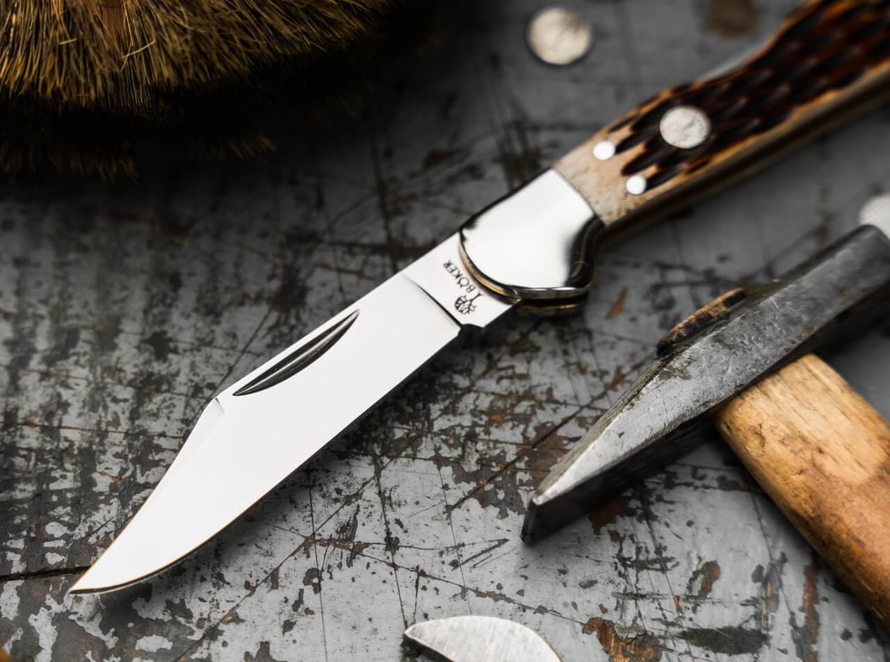 Navaja Boker Treebrand Copperhead Backlock Amber Jigged Bone