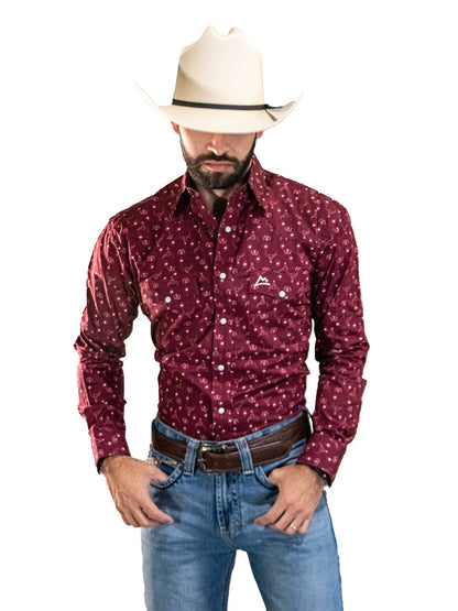 Camisa Vaquera Tinto con Toro Blanco CHH158