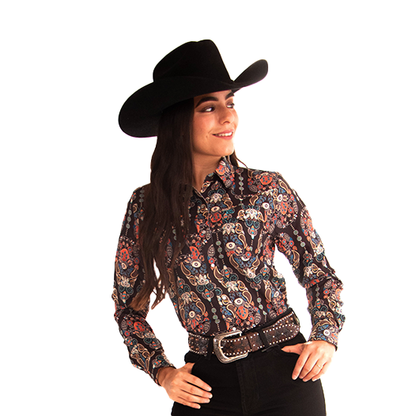 Camisa Vaquera Dama Paisley Black CM121