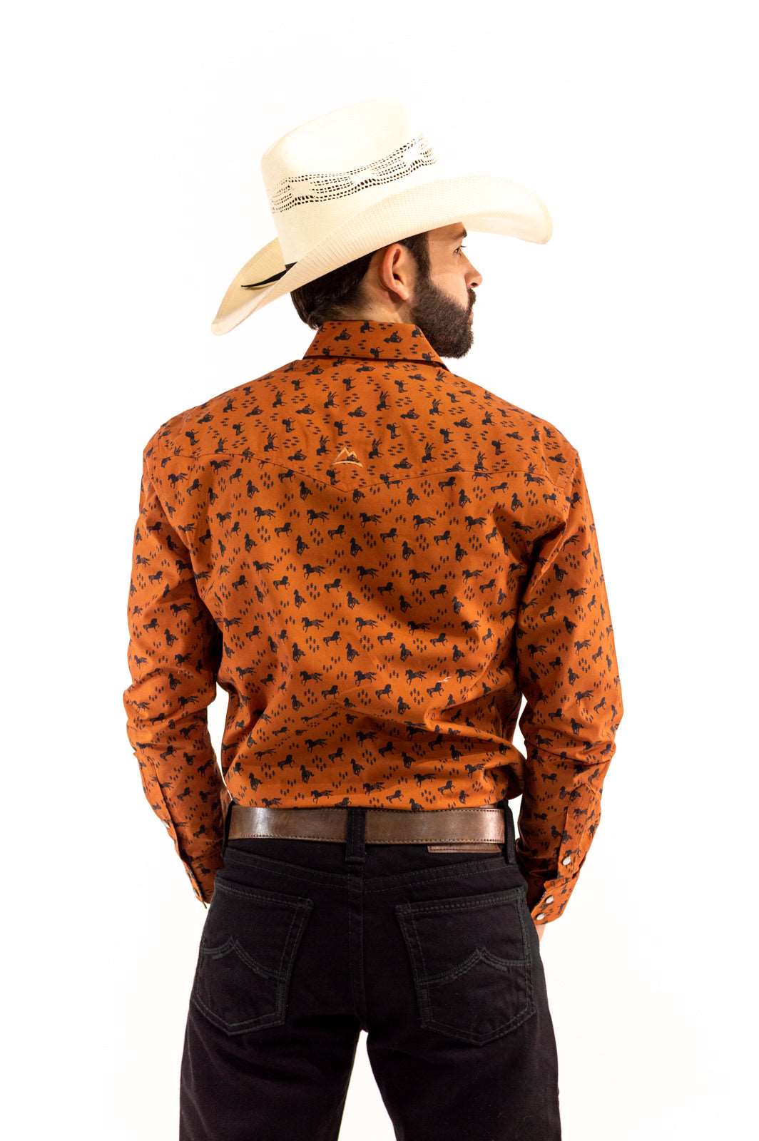 Camisa Vaquera Marrón Con Caballos CHH156