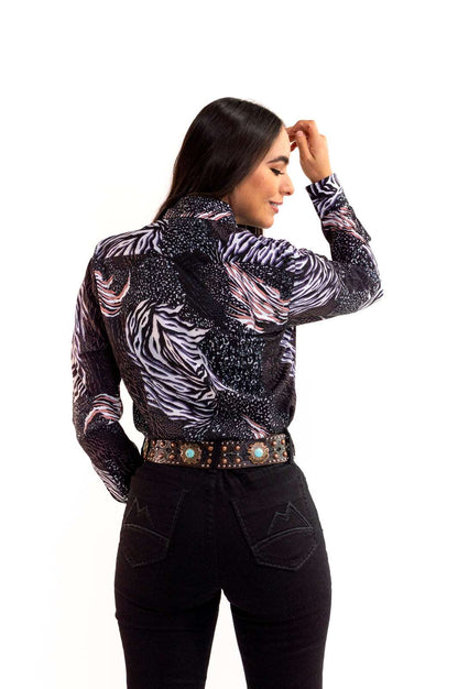 Camisa Vaquera Premium Animal Print Negro