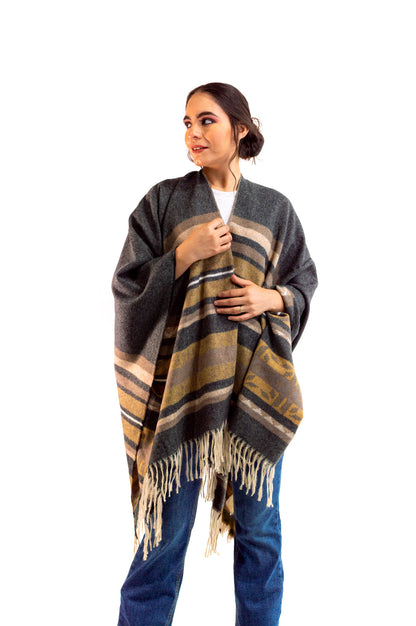 Poncho Icy Denver Gray Rayas