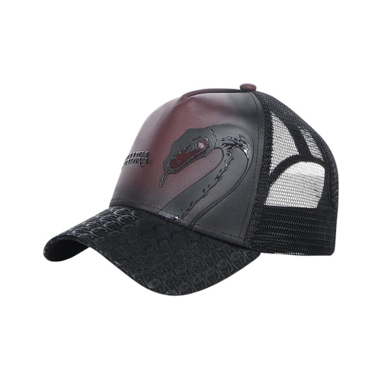 Gorra en piel genuina con diseño de pitón