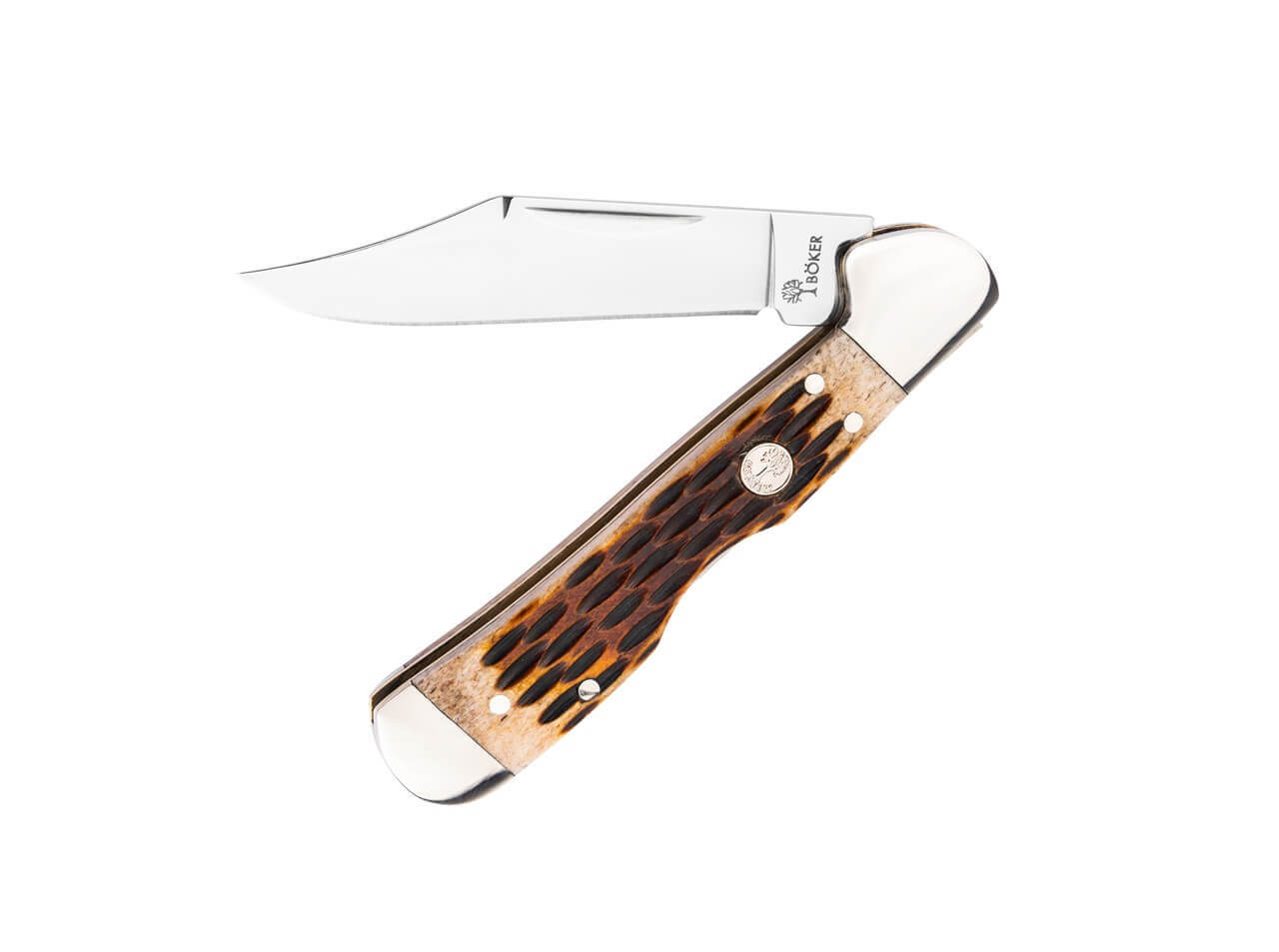 Navaja Boker Treebrand Copperhead Backlock Amber Jigged Bone
